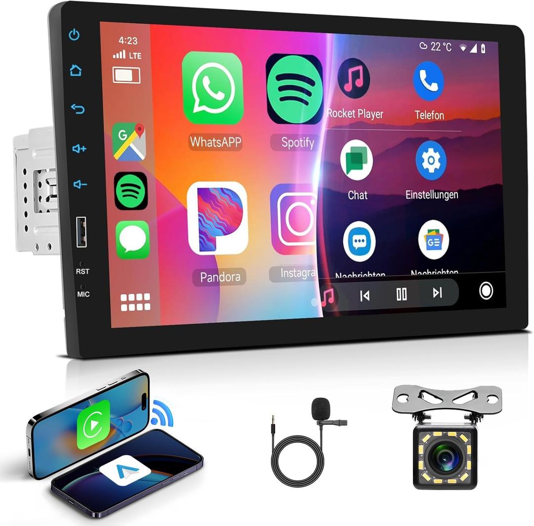Single DIN Car Stereo with Wireless Carplay & Android Auto,Hodozzy 9 Inch IPS Touch Screen Radio with Bluetooth GPS Car Audio Receivers, Mirror Link, FM Radio,SWC/USB/DSP+ Backup Camera