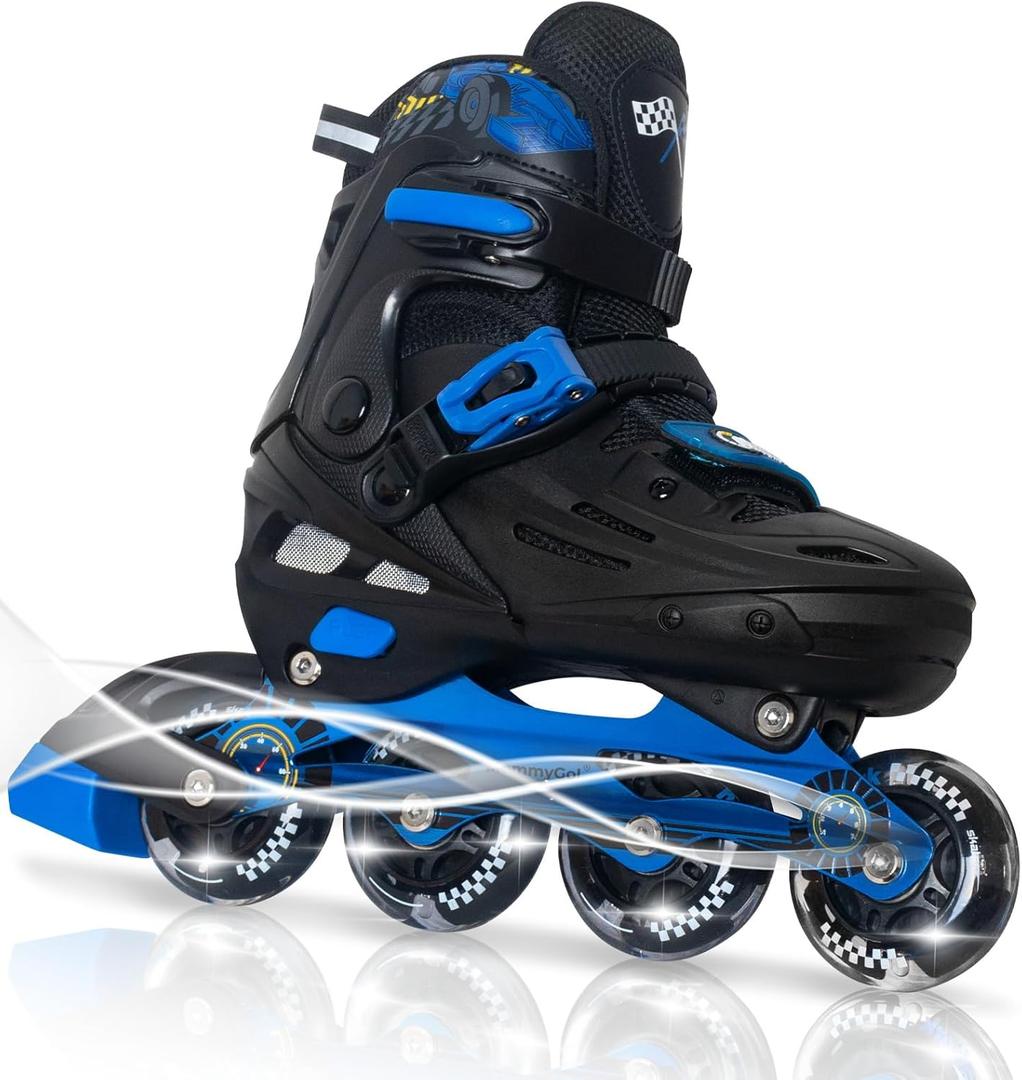 MammyGol Inline Skates for Boys and Girls Youth, 4 Size Adjustable Roller Skates with PU Flashing Whees, Aggressive Inline Skates High Performance for Kids Age 4-8 Blue