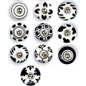 Set of 10 Ceramic Cabinet Colorful Knobs for Kitchen, Cabinet, Drawer, Wardrobe (Black & White)