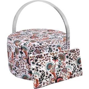 SINGER Premium Round Large Sewing Basket with Matching Zipper Pouch | 30% More Storage Volume (Floral Paisley Print)
