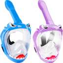 Full Face Snorkel Mask for Kids with 180 Panoramic View, Snorkeling Set Featuring Anti-Leak and Anti-Fog Foldable Dry Top Design for Safe Underwater Adventures Snorkeling Gear for Kids (Blue+Purple)