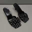 MakeMeChic Women's Polka Dots Bow Knot Heeled Sandals Square Toe Slide Shoes Black and White 7