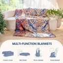 Boho Throw Blanket - 100% Cotton Ultra Soft Muslin Spring Blanket, 50"x60" Lightweight Floral Bird Framhouse Bedding Blanket for Bed, All Season Blue Bohemian Bedroom Home Decor Quilt