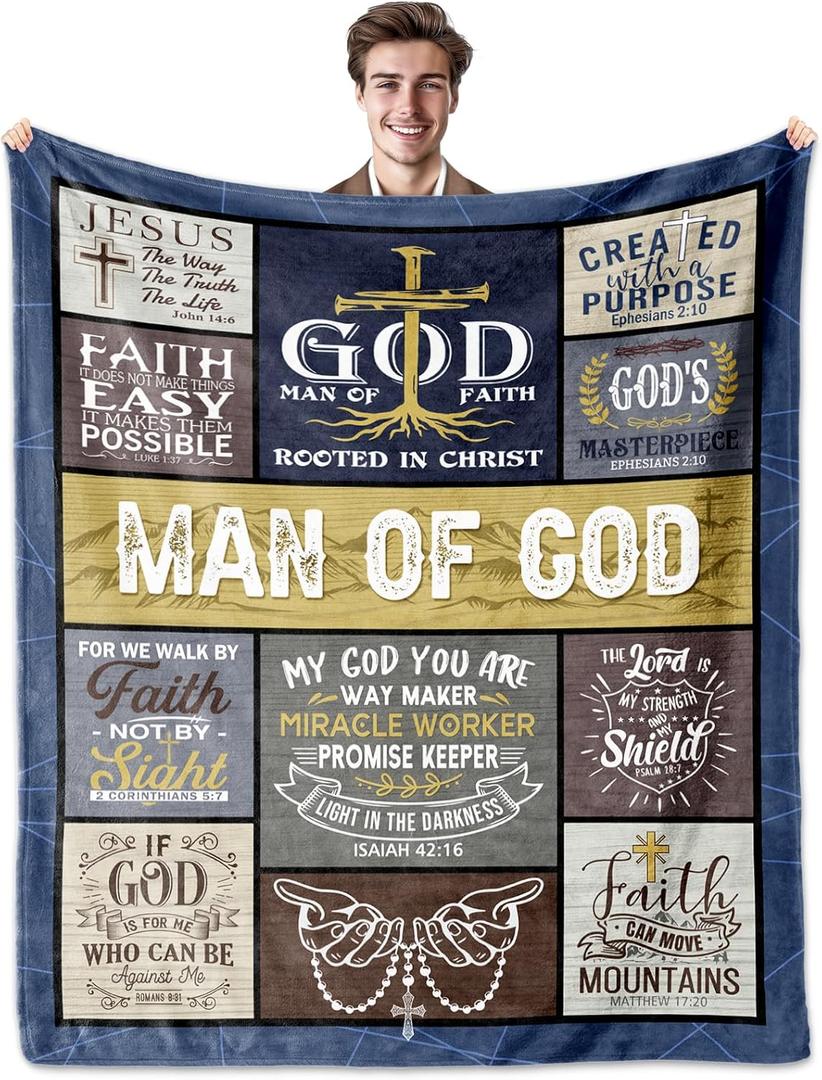 YSBLGWE Man of God Blanket 50"x60", Christian Gifts for Men, Religious Gifts for Men Faith, Man of God Gifts, Catholic Gifts, Bible Gifts, Religious Gifts, Christian Gifts Ideas for Father's Day