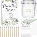 Roowest Baby Shower Advice Cards for New Parents to Be - Tip Jar Sign for New Parents 60 Parenting Advice Cards 10 HB Pencils 2 Cute Stickers 1 Pet Bottle for Guests Games(Leaf)