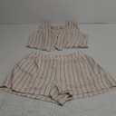 Milumia Women's Summer 2 Piece Linen Sets Striped Button Down Vest and Shorts Set Apricot, Size: Large