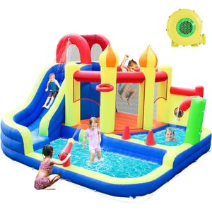 Blow Up Water Slides for Kids Backyard, Large Jumping Bouncy Castle for Kid Outdoor, 8in1 Inflatable Bounce House with 450W Air Blower