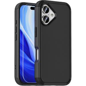X-belmox Phone Case for iPhone 16 6.1 inch, 3-Layer for iPhone 16 Protective Case & Screen Protector, Heavy Duty Protection Rugged Cover for Apple 16 Shockproof, [Drop Proof] Durable 16 Cover - Black