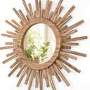 24 Inch Boho Sunburst Mirror, Round Wooden Wall Decor Starburst Sun Mirror for Bedroom, Living Room, Bathroom, Hallway, Balcony, Farmhouse Entryway, Housewarming Gift（Rustic Brown