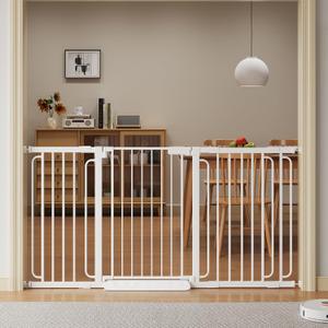 Extra Wide Baby Gate with Door 53.4-61.3 Inch Pressure Mounted, Auto Close Child Baby Gates for Doorways No Drill, Walk Through Dog Gate Indoor for The House, White