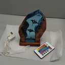 Manta Ray Ocean Resin Lamp, Epoxy Ocean Night Light with Wooden Base, LED Color Changing Table Lamp, USB Powered Dragons Decor, Unique Ocean Gift for Bedroom & Home Office (Manta Ray)