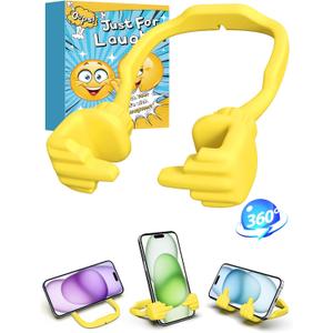 3 x Christmas Stocking Stuffers for Teens Girls Women Adults Gifts: Lazy Cell Phone Holder for Desk Unique Gesture Phone Stand Gifts for Teenager Boys Men Funny Gag Gift Who Have Everything White Elephant (Yellow)