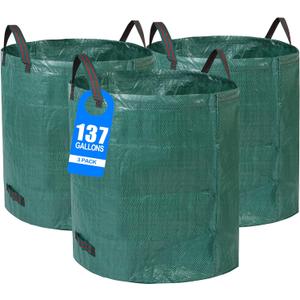 3 Pack 137 Gallons Reusable Yard Waste Bags with Double Bottom Extra Large Leaf Lawn Bags Reusable Heavy Duty With 4 Handles Garden waste Bags Containers for Debris Grass Clipping