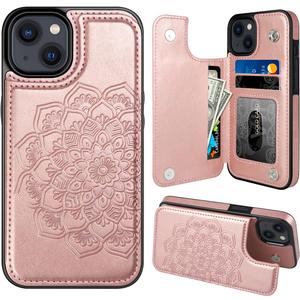 MMHUO for iPhone 15 Case with Card Holder, Flower Magnetic Back Flip Case for iPhone 15 Wallet Case for Women, Protective Case Phone Case for iPhone 15,Rose Gold