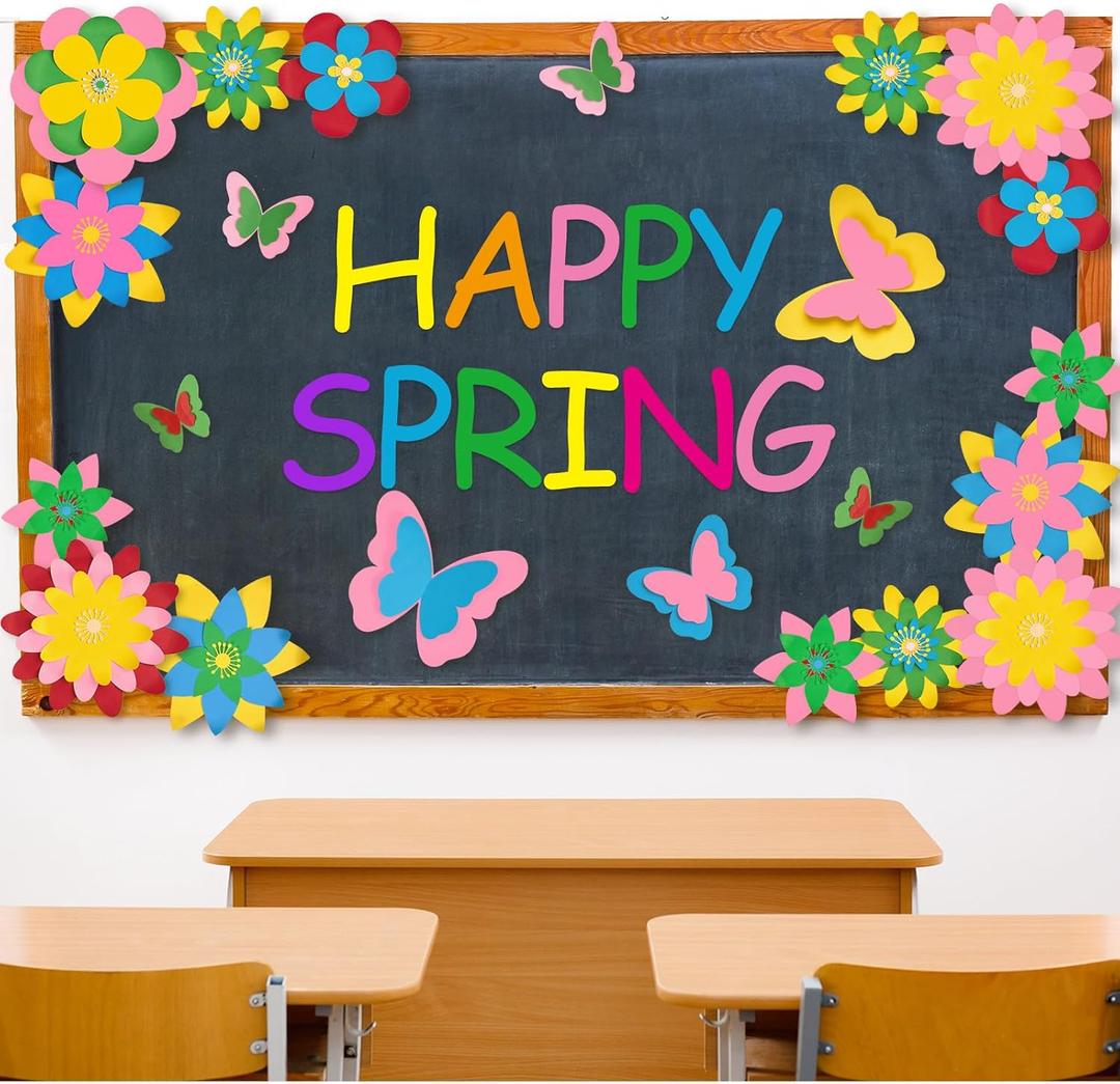 Cinrobiye 30 Pcs 3D Paper Flowers Decorations Kit for Wall DIY Flower Bulletin Board 3D Spring Fiesta Paper Floral Backdrop Decoration for Photo Backdrop Classroom Back to School Party
