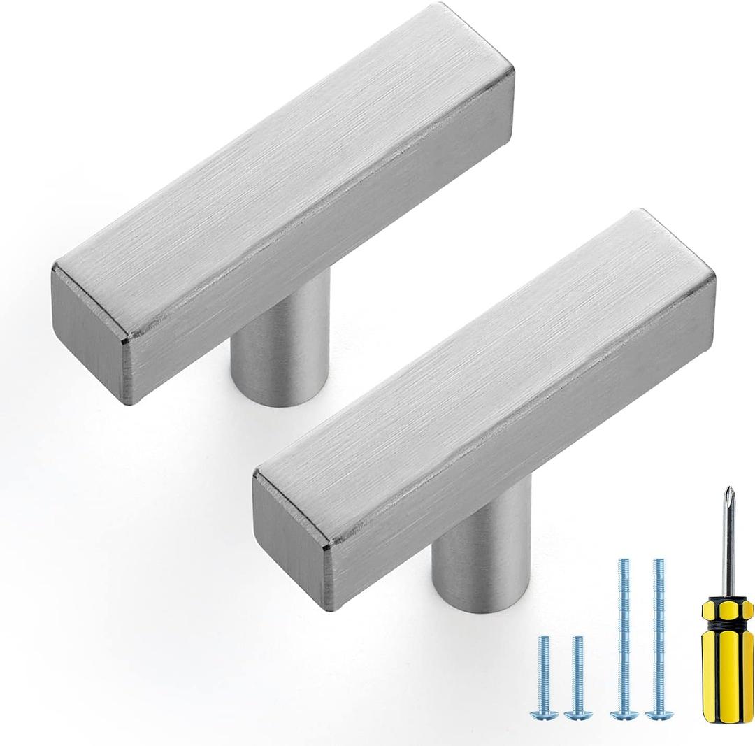 Ravinte Brushed Nickel Cabinet Handles 10 Pack Satin Nickel Square Cabinet Pulls Silver Hardware for Kitchen Cabinets 2 inch Overall Length Stainless Steel Drawer Pulls