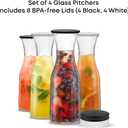 JoyJolt Glass Carafe with Lid, Set of 4 1 Liter Glass Pitcher for Mimosa Bar, Water, Iced Tea, Juice, Wine, Lemonade, Milk Dishwasher Safe Beverage Drink Dispensers for Brunch, Parties