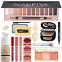All in One Makeup Kit Full 12 Colors Naked Eyeshadow,2 Color Compact Powder,Liquid Foundation,Lipsticks, Blush,Eyebrow Soap,Winged Eyeliner Stamp,Makeup Gift Set for Women, Teens & Girls(Naked)