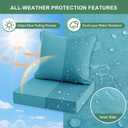 Summsun Faux Linen Outdoor Chair Cushions, Water Resistant Backrest and Seat Cushion Set with Removable Cover, Straps, Non-Slip Bottom for Patio Furniture, 19 x 19 Inch, Teal, Set of 4