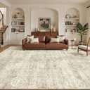 Madane 8x10 Area Rugs for Living Room, Machine Washable Vintage Beige Rug with Non-Slip Backing, Soft Throw Large Rug, Thin Carpet for Bedroom Dining Room Farmhouse Under Table