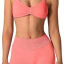 ABOCIW Womens Seamless Workout Sets 2 Piece Strappy Halter Sports Bra Scrunch Butt Shorts Gym Yoga Outfits (X-Small, #1 Coral)