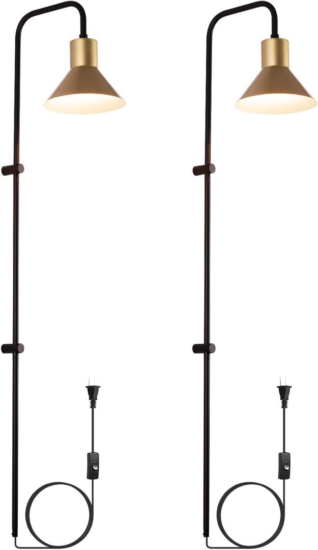 Plug in Wall sconces Set of Two with Switch, Indoor Horn Cover Wall Mounted Lamp with E26 Base, Long Wall Light for Bedroom Living Room Study Hallway Bedside（2PCS）