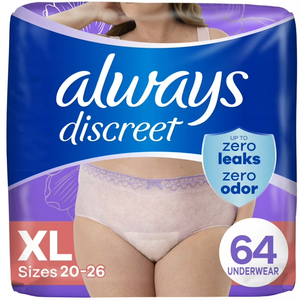 Always Discreet Adult Incontinence Underwear for Women and Postpartum Underwear, Extra Large, Up to 100% Bladder Leak Protection, 2 packs 32Count XL