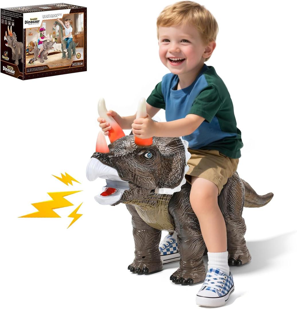 Twinkoo Dinosaur Ride On Toy Cars for Kids, Realistic Triceratops Push Car with Three Sound Effects,Sound and Light Effects PP Wheels for Indoor/Outdoor Play,Best Gift for Kids(Triceratops)