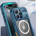 Lanhiem Magnetic for iPhone 16 Pro Max Case, IP68 Waterproof Dustproof Case, [Compatible with Magsafe] [Built-in Screen Protector] Full Body Heavy Duty Rugged Phone Cover 6.9 inch, Blue/Clear