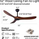 52" Bedroom Ceiling Fan, 3 Blade Ceiling Fan With Remote Control, Ceiling Fans Without Lights,2 Downrods, Reversible DC Motor 22W Quiet Energy Saving
