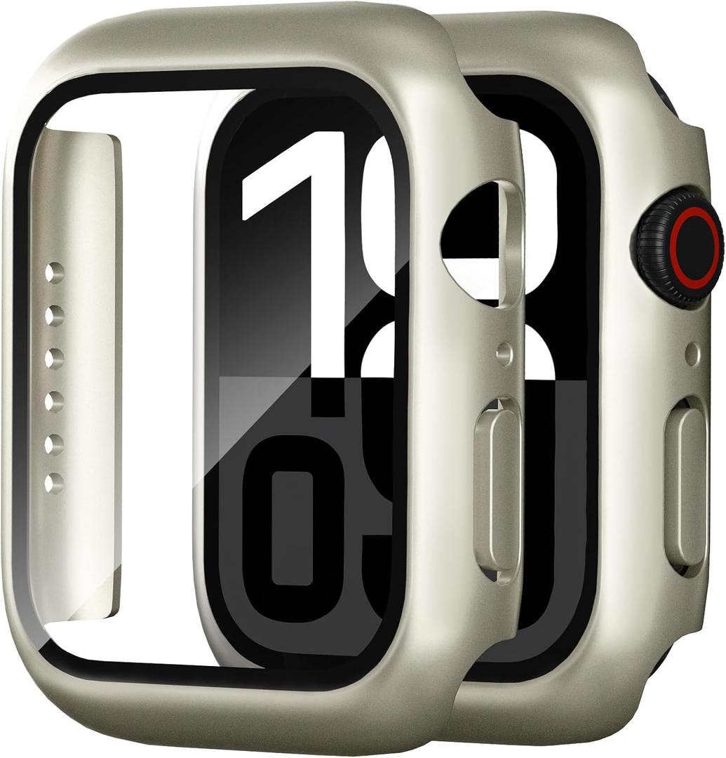 2 Pack Case for Apple Watch Screen Protector, Hard PC Case with Tempered Glass Protective Cover Guard Bumper, Slim Apple Watch Cover for iWatch  44mm-SE 3/SE 2/SE, Series 6/5/4