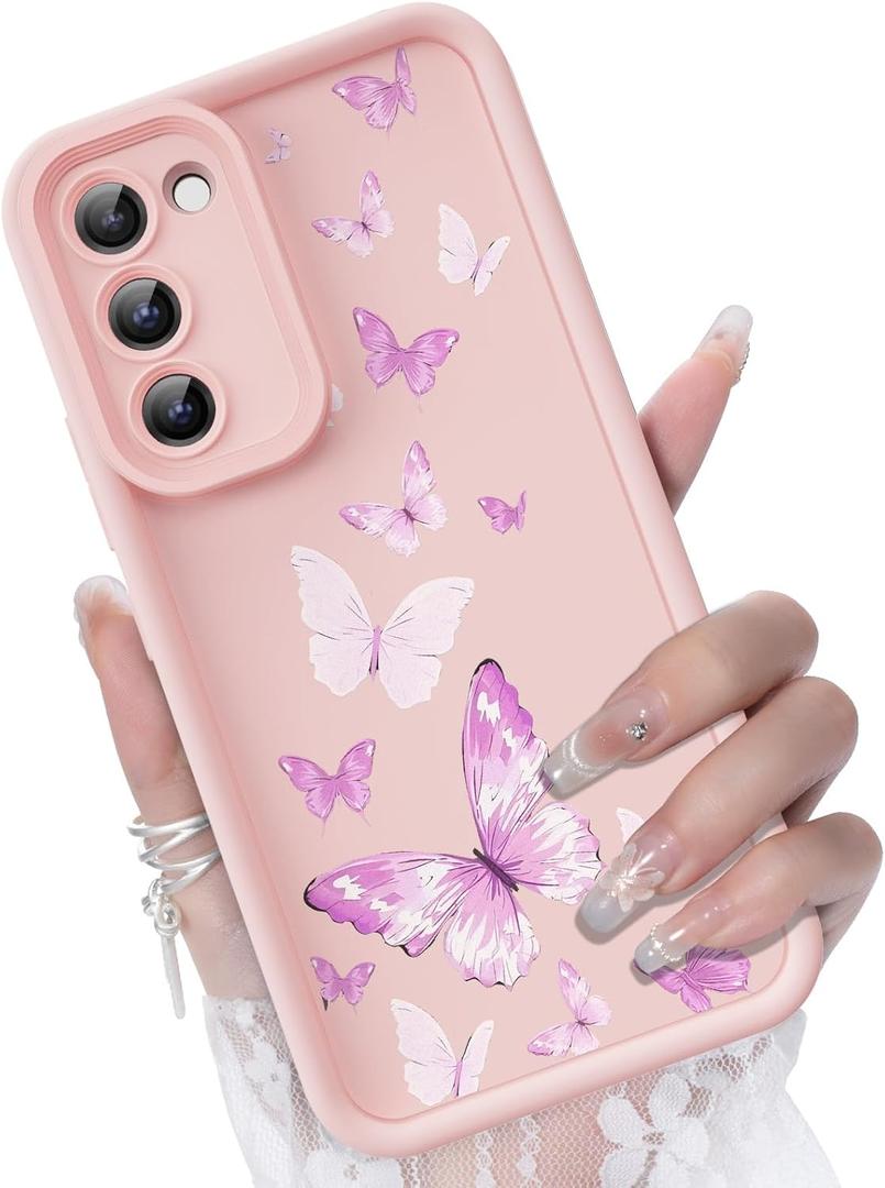 for Samsung Galaxy S20 FE 5G Case, Creative Flower Pattern Design Girls Women Liquid Silicone Cover, Thicker Frame Shockproof and Scratch-Resistant Soft Case for Samsung S20 FE - Butterfly Pink