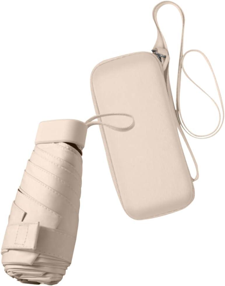 ESUFEIR Mini Travel Sun Umbrella for Purse With Case,Small Compact UV Umbrella Protection Sun,Lightweight Portable Parasol Windproof for Women Men Kids (Beige)