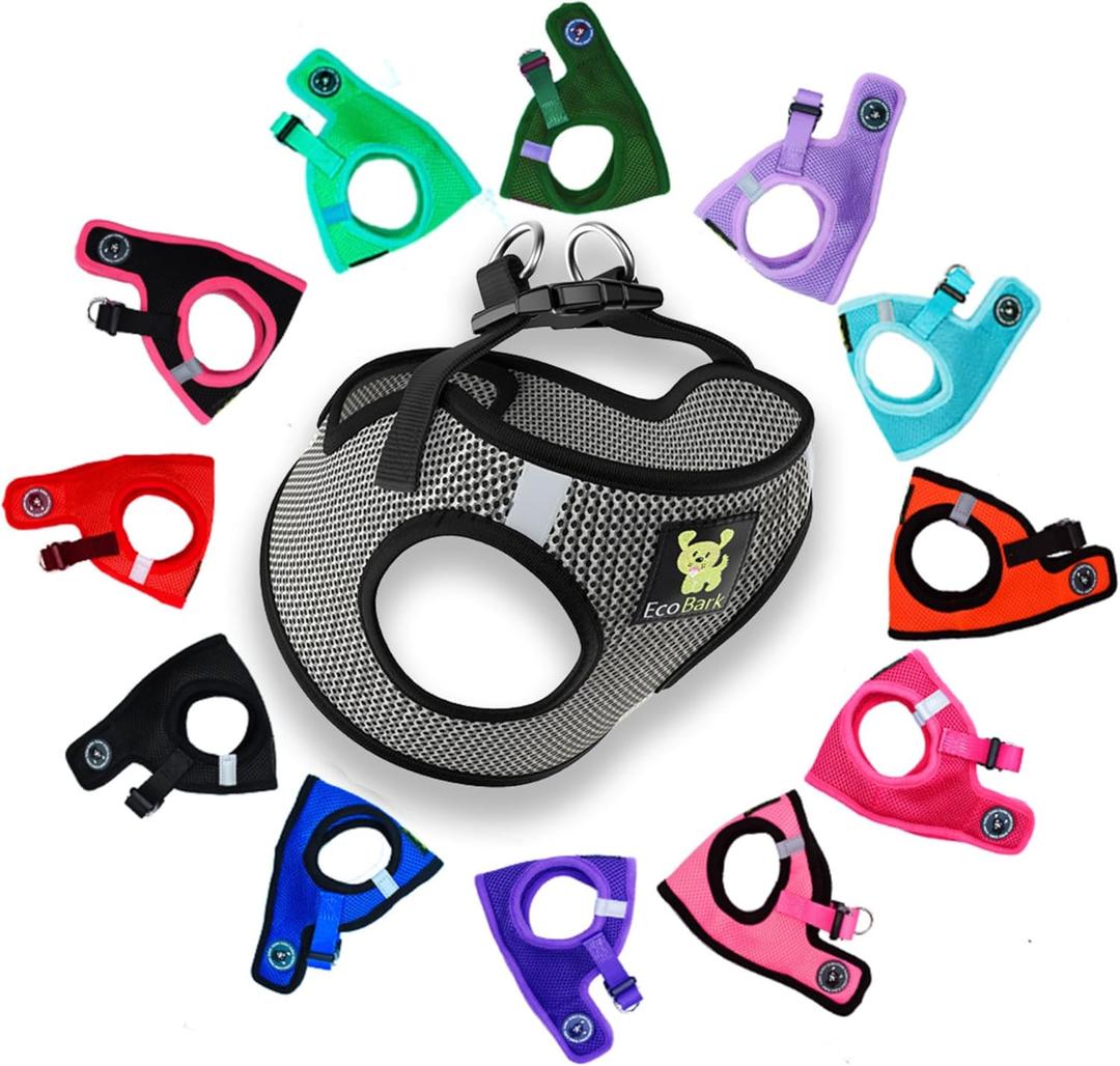 EcoBark Step in Dog Harness - Eco-Friendly Small Breed Dog Harnesses for XXS, XS, and Small Dogs - Reflective and Adjustable Mini Body Halter Vest - Tiny Soft Mesh Toy Breed Harness (Red Plaid, XS)