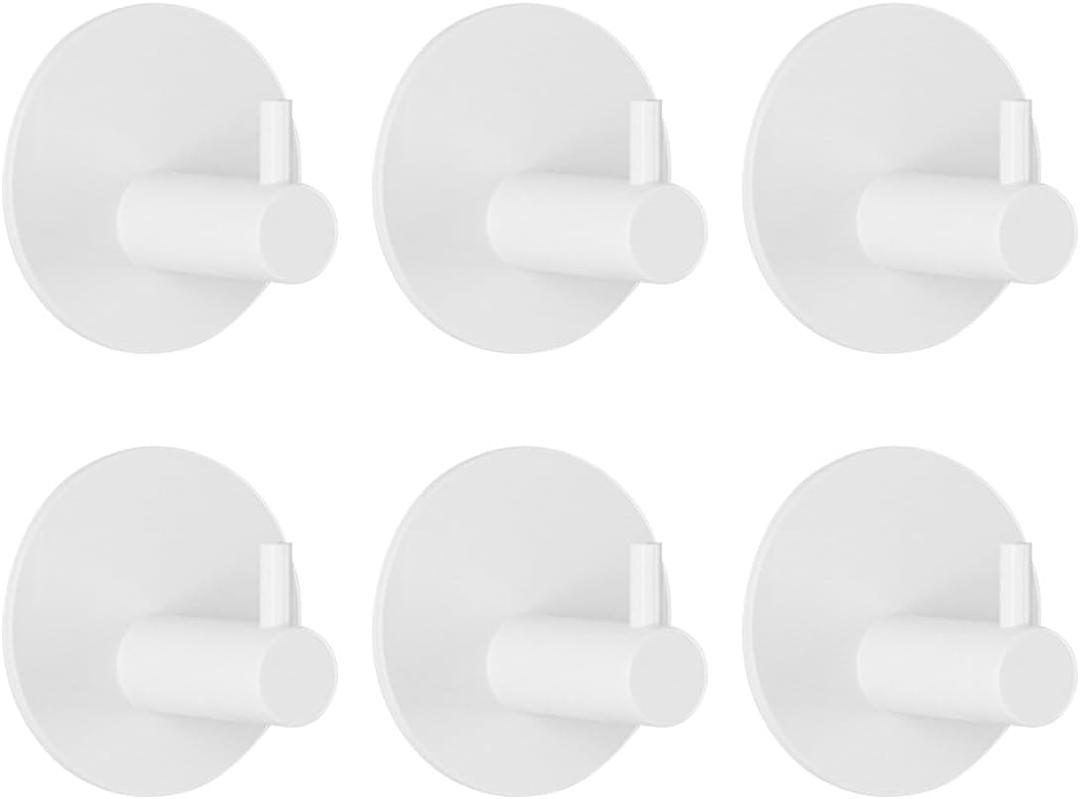 6 Packs Bathroom Towel Hooks, Adhesive Hooks Heavy Duty Wall Hook, Waterproof Stainless Steel Towel Hanger Robe Hat Coat Holder, Wall Mount Hooks for Bathroom,Bedroom,Kitchen (White-Round)