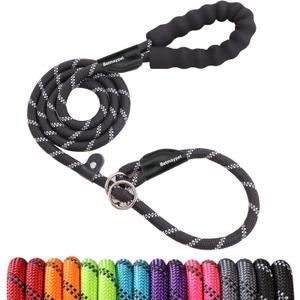 Slip Leads Dog Leash - 4/5/6 FT Slip Leash with Comfortable Handle - Reflective & Heavy Duty Rope Training Leash (1/2''- 6FT, Black)