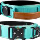 Tactical Dog Collar, Airtag Dog Collar, Dog Collar with Airtag Holder & Handle, 2" Military Heavy Duty Reflective Nylon Dog Collar with Metal Buckle for Large Dogs (Teal, L,XL)