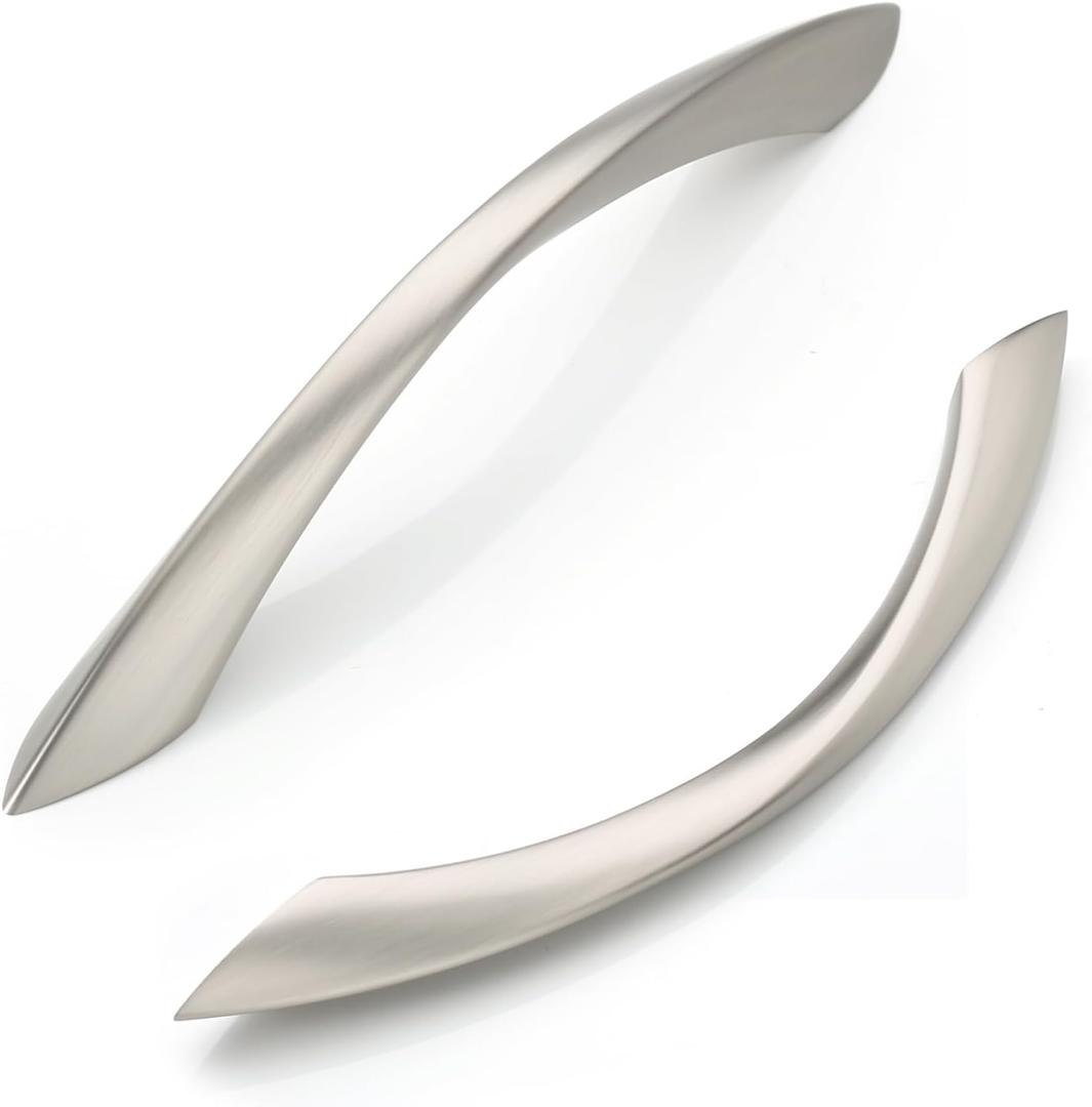 FILTA 10 Pack 5 Inch(128mm) Hole Centers Brushed Satin Nickel Cabinet Pulls,Arch Twisted Kitchen Cabinet Handles Zinc Alloy Cabinet Hardware for Cabinets Cupboard Handles Drawer Pulls