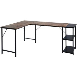 FurnitureR 66'' L-Shaped Corner Storage Shelf Space-Saving Gaming Labtop Table for Home Office PC Workstation Study Room Computer Desk, Brown and Black