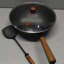 WANGYUANJI 12.6" Carbon Steel Wok with Lid & Spatula - Gift Ready Packaging, Precision Spun Iron Stir Fry Pan for 3-4 People - Flat Bottom, Nitrided Rust-Resistant Surface (Requires Seasoning)