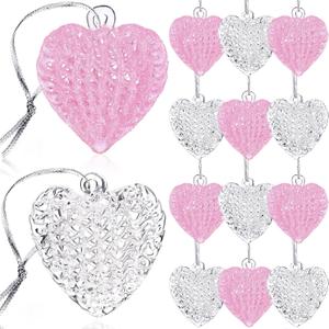 Chengu 12 Pcs Valentine Heart Ornaments Heart Shaped Hanging Decorations Glass Crystal Pink White Decor for Valentine Gift Holiday Anniversary Wedding
