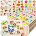 QUOKKA 8 Wooden Puzzles for Toddlers 1-3 - Toddler Montessori Puzzles Ages 2-4 in a Rack - Learning Alphabet, Numbers and Animals Toy for Kids 3-5 - Wood Games Gift for Boys and Girls