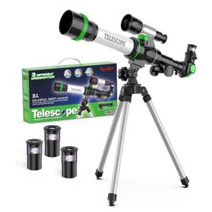 ToyerBee Kids Telescope, Space Toys with 3 Eyepieces & Compass, Portable Science Kits for Kids as Astronomy Gifts, Great Educational Telescope and Stem Toys to See Moon, Buildings and Animals, Green