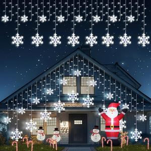 Brightown Snowflake Christmas Lights,20Ft 228 LED Icicle Lights for Outside with 24 Drops, Connectable Curtain String Lights for Indoor Outdoor House Eaves Window Porch Tree, Pure White