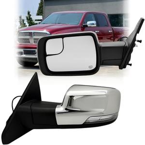 Driver Side Mirror Compatible With Dodge Ram 1500 2019-2025 With Power Heated Glass Turn Signal Light Puddle Light Temp Sensor Power Folding Chrome 14Pins (LH)
