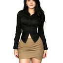 Slim Fitting Sexy Long Sleeved Shirt with Row Collar and Button Pleated Waist for Women's Shirt (US, Alpha, Small, Regular, Regular, Khaki)