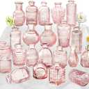 Pink Glass Bud Vase Set of 22, Small Vases for Flowers, Clear Glass Vases for Centerpieces, Mini Bud Vases in Bulk Rustic Wedding Decorations, Centerpieces, Vintage Look Home Table Flower Decor