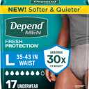 Depend Fresh Protection Adult Diapers, Incontinence Underwear for Men, Disposable, Maximum, Large, Grey, 17 Count