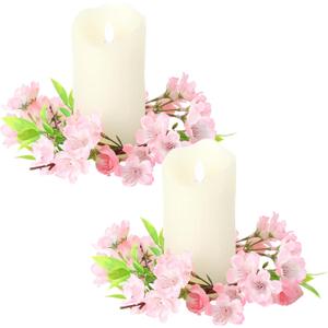 Daifunli 2 Pcs Spring Cherry Blossom Candle Ring Artificial Cherry Blossom Wreaths for Pillar 3.9 Inch Candles Holder for Spring Country Wedding Kitchen Rustic Table Centerpiece Decor