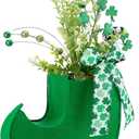 St. Patrick's Day Table Decorations Boot Vase with Artificial Flowers 17.7 Inch Irish Leprechaun Flower Vase Green Shamrock Elf Planter Pot Centerpieces for Table Home Party Decor